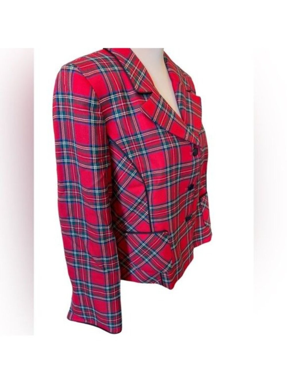 Pendleton Royal Stewart Plaid Tartan Red Blazer Size 16 Petite Wool Vintage - Picture 4 of 12